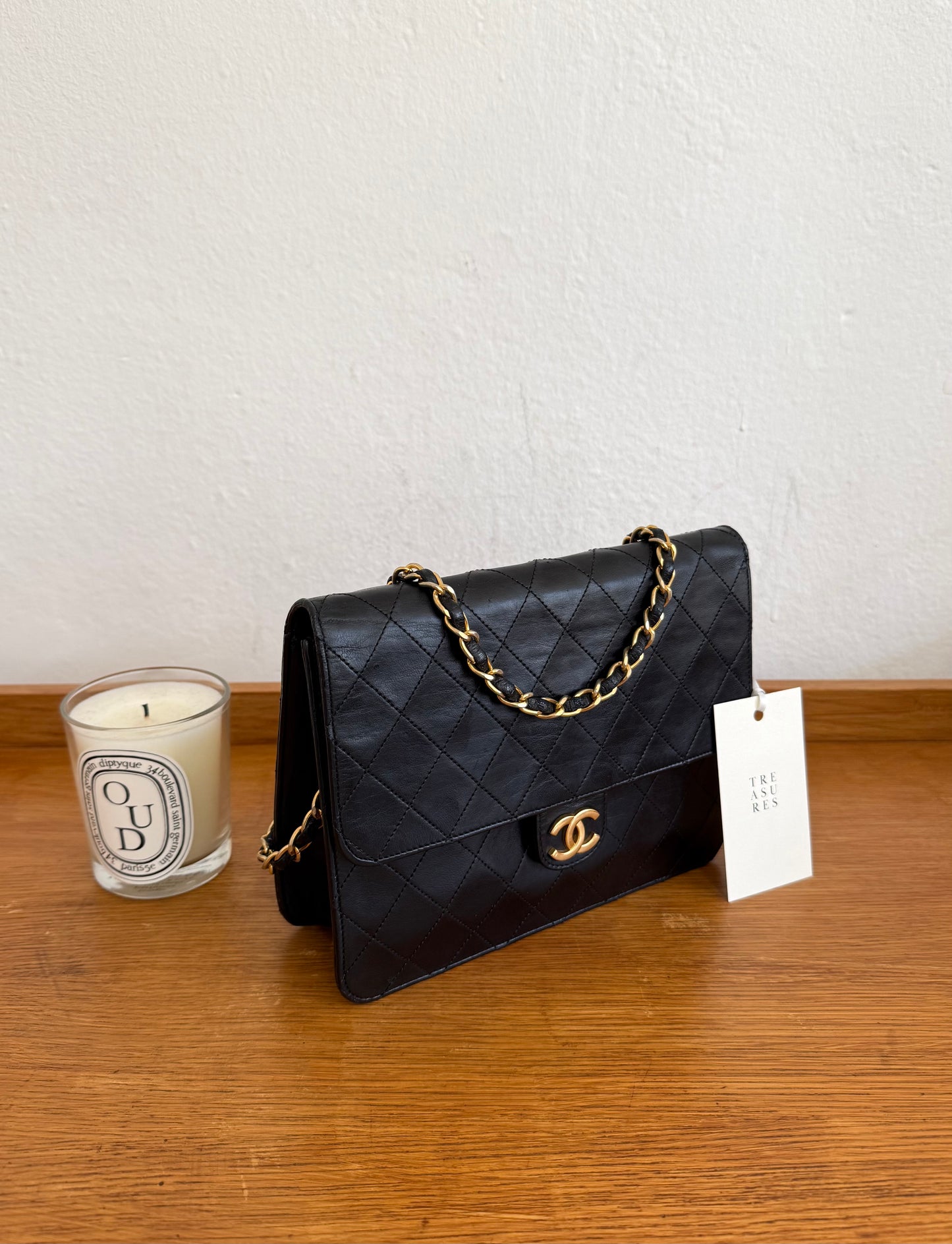 CHANEL CLASSIC SINGLE FLAP BAG LAMBSKIN BLACK 24K GOLD HW