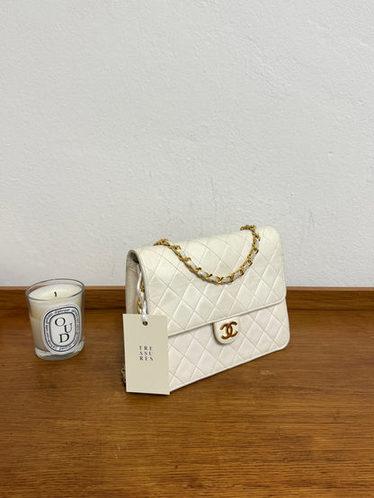 CHANEL CLASSIC SINGLE FLAP BAG LAMBSKIN WHITE 24K GOLD HW