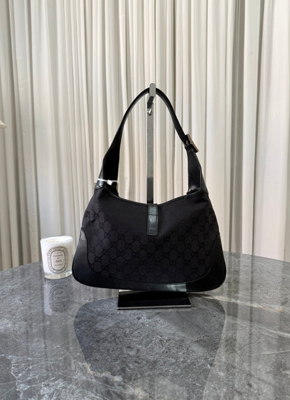 Gucci Jackie GG Canvas Shoulder Bag Black Silver HW