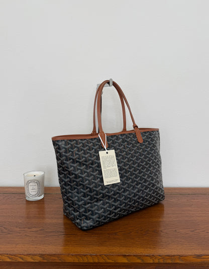 GOYARD SAINT LOUIS PM TOTE BAG & POUCH BLACK BROWN