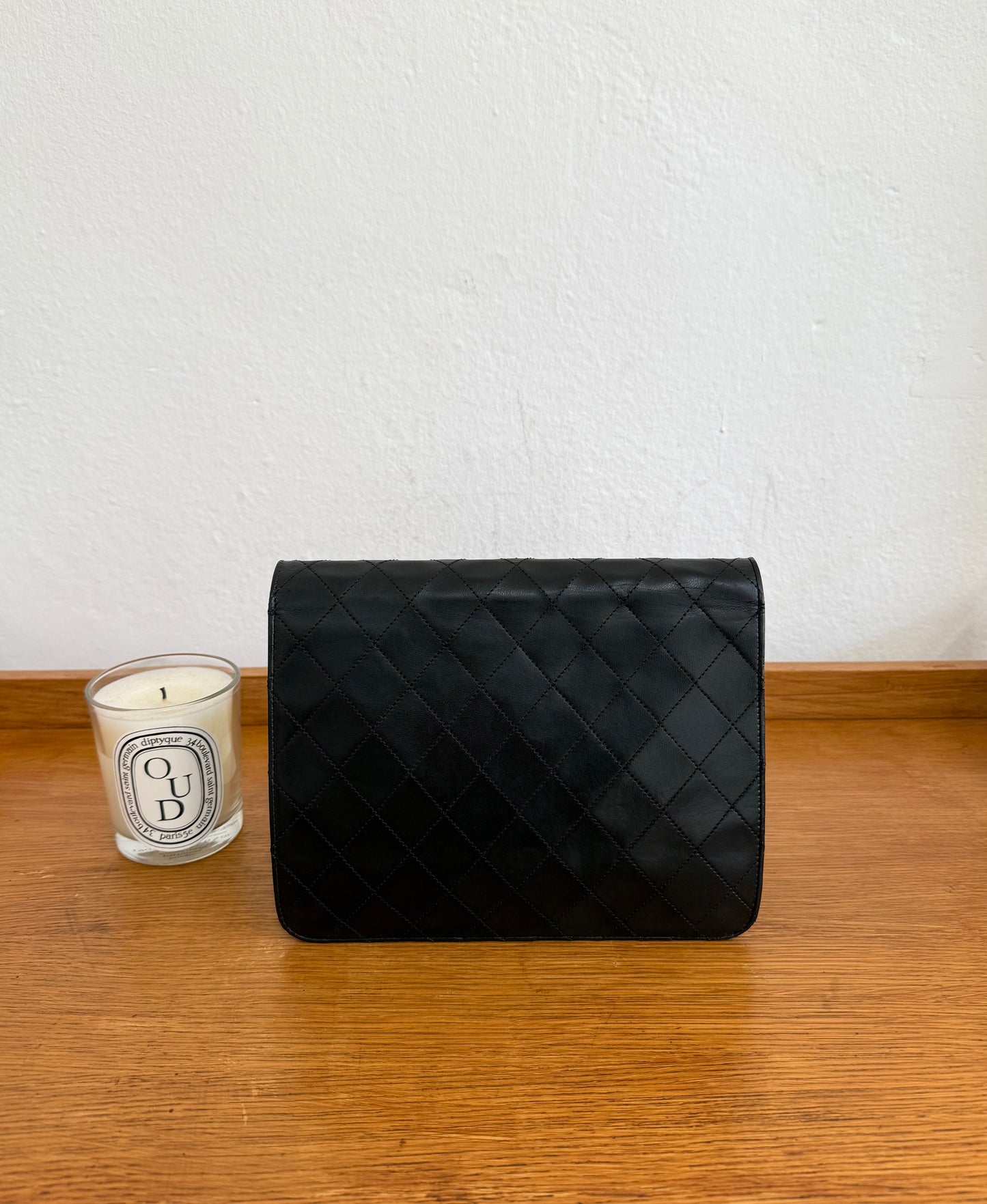 CHANEL CLASSIC SINGLE FLAP BAG LAMBSKIN BLACK 24K GOLD HW