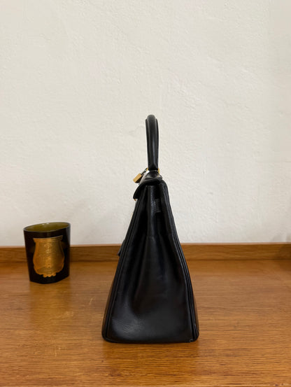 HERMES KELLY 28 BOX CALF BLACK 1965 U stamp