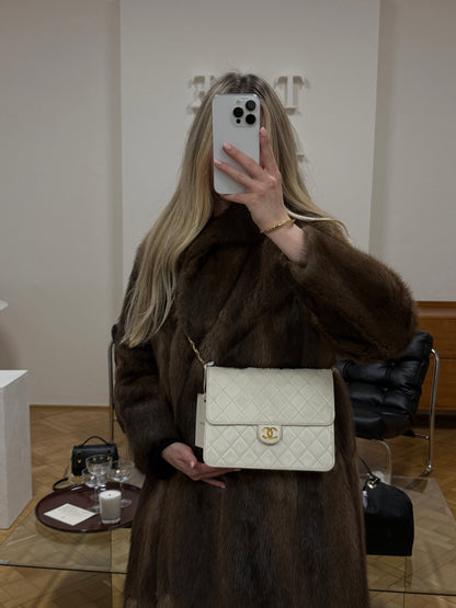 CHANEL CLASSIC SINGLE FLAP BAG LAMBSKIN WHITE 24K GOLD HW