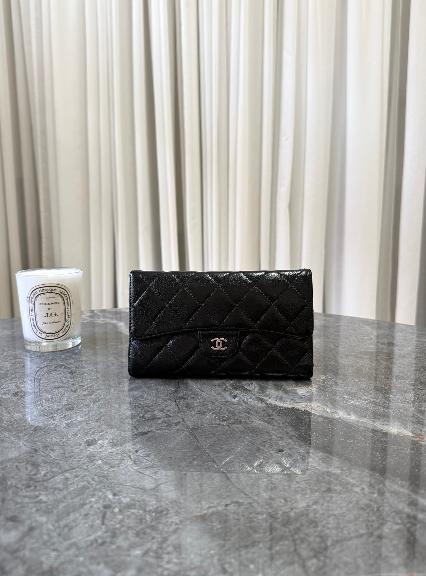 CHANEL CLASSIC LONG WALLET BLACK CAVIAR SILVER HW SERIES 12
