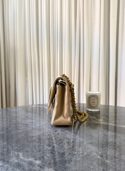 CHANEL CLASSIC DOUBLE FLAP BAG MEDIUM BEIGE 24K GOLD HW
