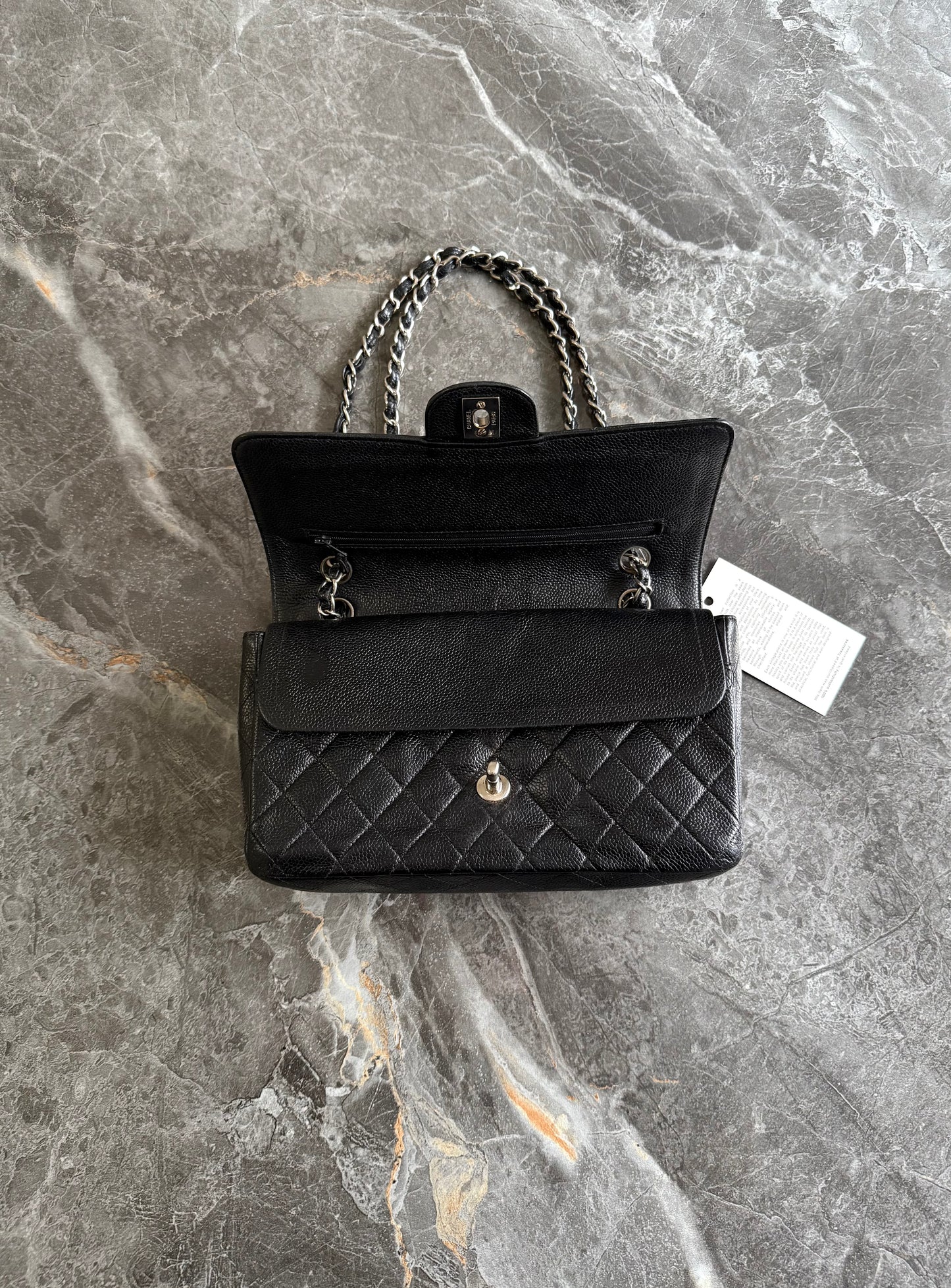 CHANEL CLASSIC DOUBLE FLAP MEDIUM CAVIAR BLACK SILVER HW