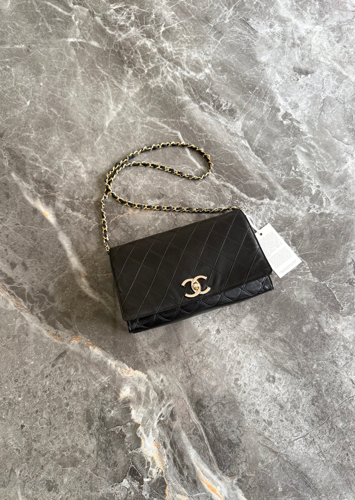 Chanel Single Flap Twist Lock Lambskin Black 24K Gold HW