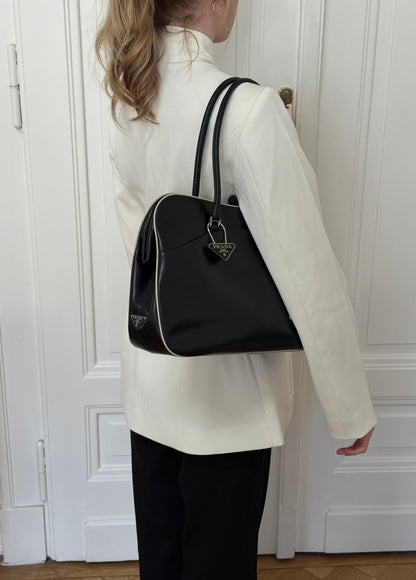 Prada Triangle Keyring Bowling Bag Spazzolato Black