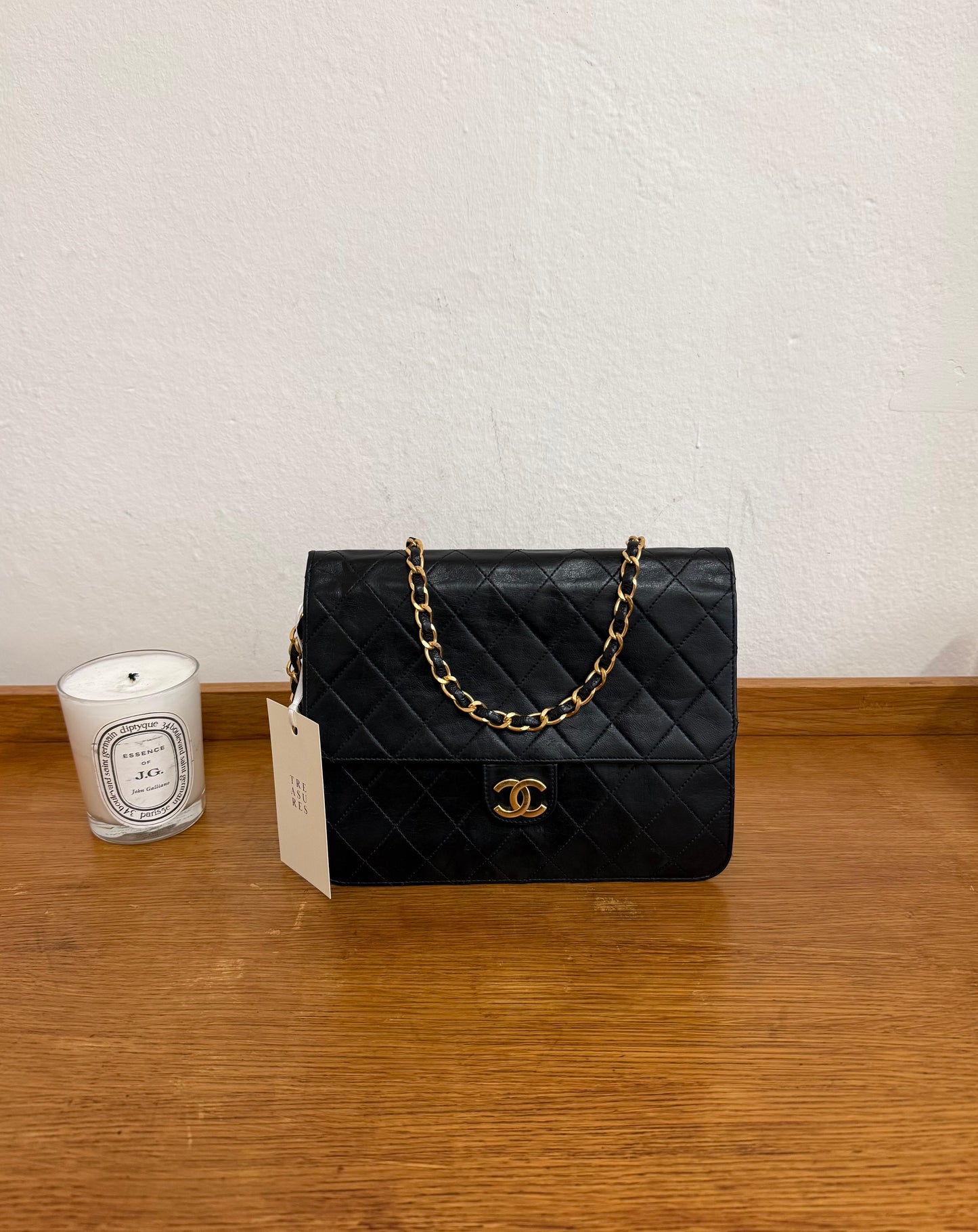 CHANEL CLASSIC SINGLE FLAP BAG LAMBSKIN BLACK 24K GOLD HW