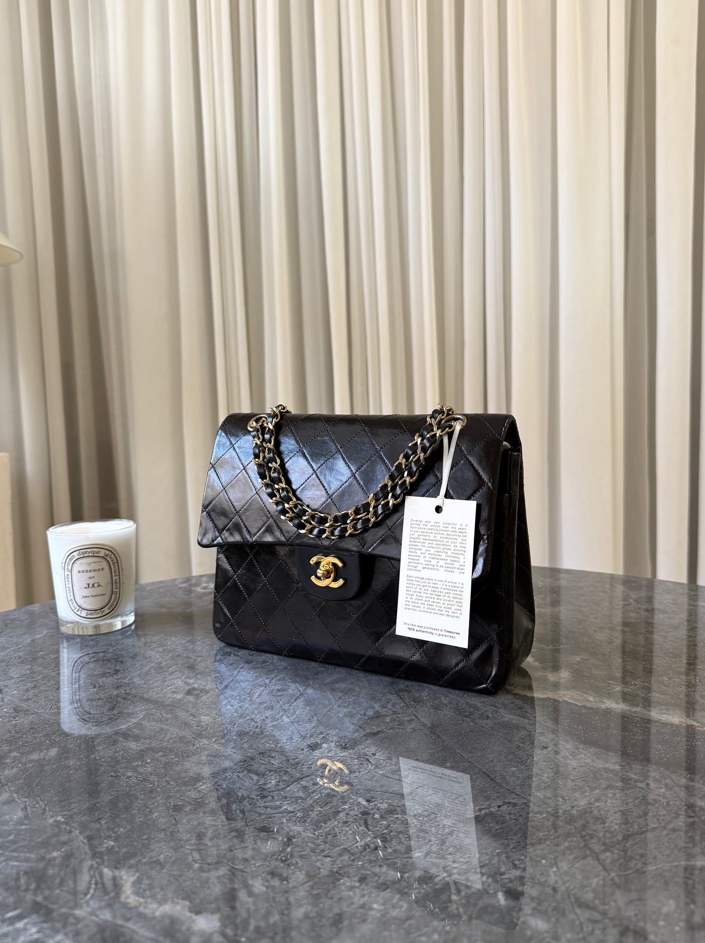 CHANEL CLASSIC DOUBLE FLAP BAG BLACK MEDIUM TALL 24K GOLD HW