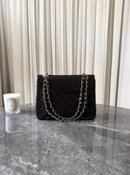 CHANEL CLASSIC DOUBLE FLAP BAG BLACK MEDIUM TALL 24K GOLD HW