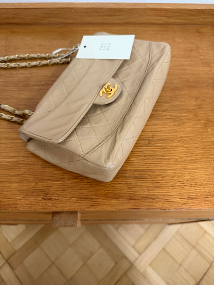 CHANEL TWIST LOCK CLASSIC FLAP BAG BEIGE