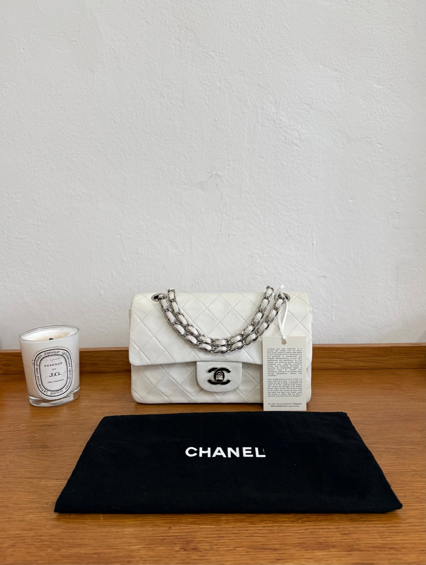 CHANEL CLASSIC DOUBLE FLAP BAG SILVER HW WHITE KARL LAGERFELD