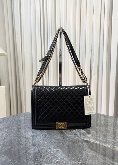 CHANEL LARGE BOY BAG BLACK GOLD HW