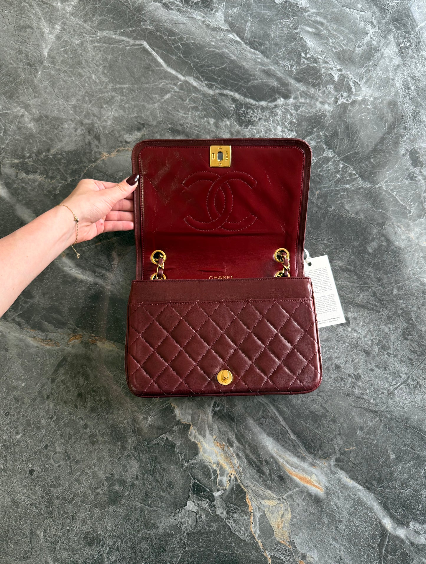 CHANEL FULL FLAP TWIST LOCK 24k GOLD BURGUNDY