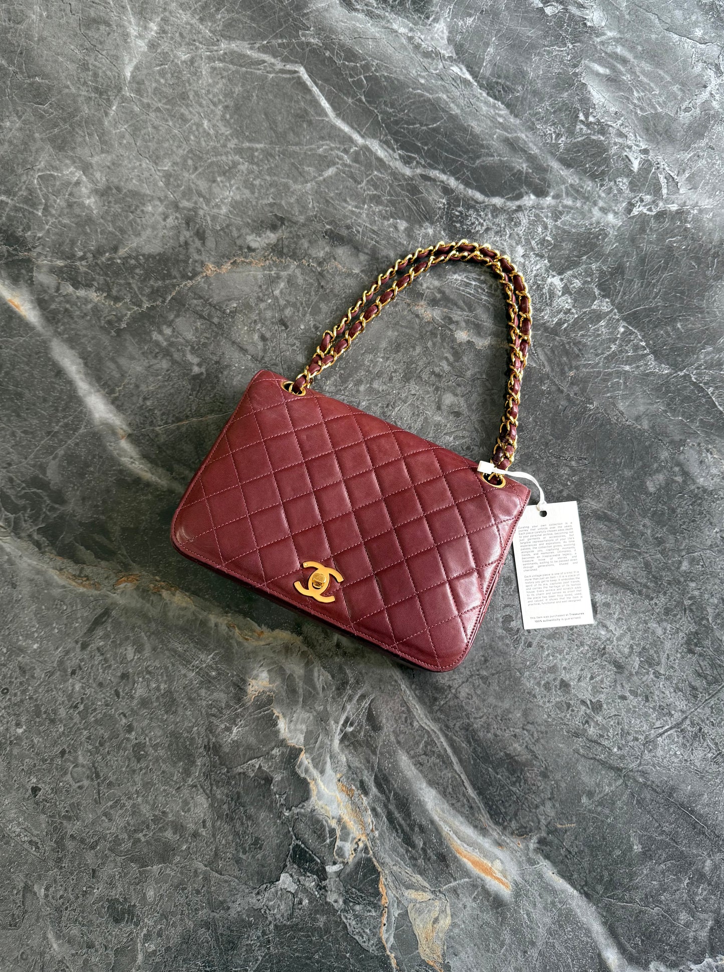 CHANEL FULL FLAP TWIST LOCK 24k GOLD BURGUNDY