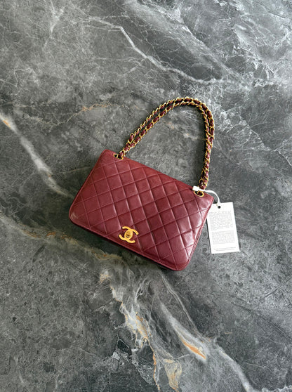 CHANEL FULL FLAP TWIST LOCK 24k GOLD BURGUNDY