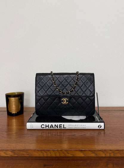 CHANEL BLACK SINGLE FLAP LAMBSKIN 24K GOLD HW