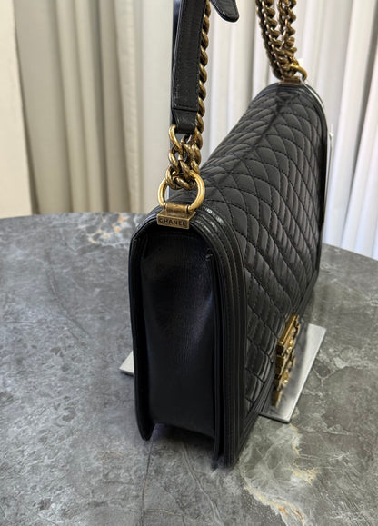 CHANEL LARGE BOY BAG BLACK GOLD HW