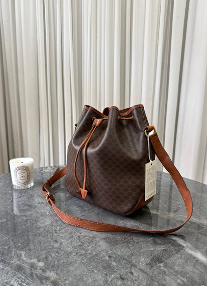CELINE MACADAM DRAWSTRING BUCKET SHOULDER BAG