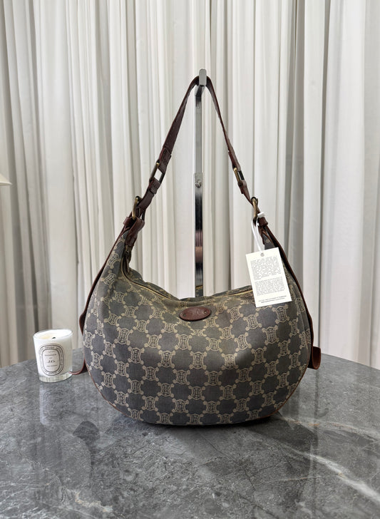 Celine Denim Half Moon Macadam Triomphe Shoulder Bag