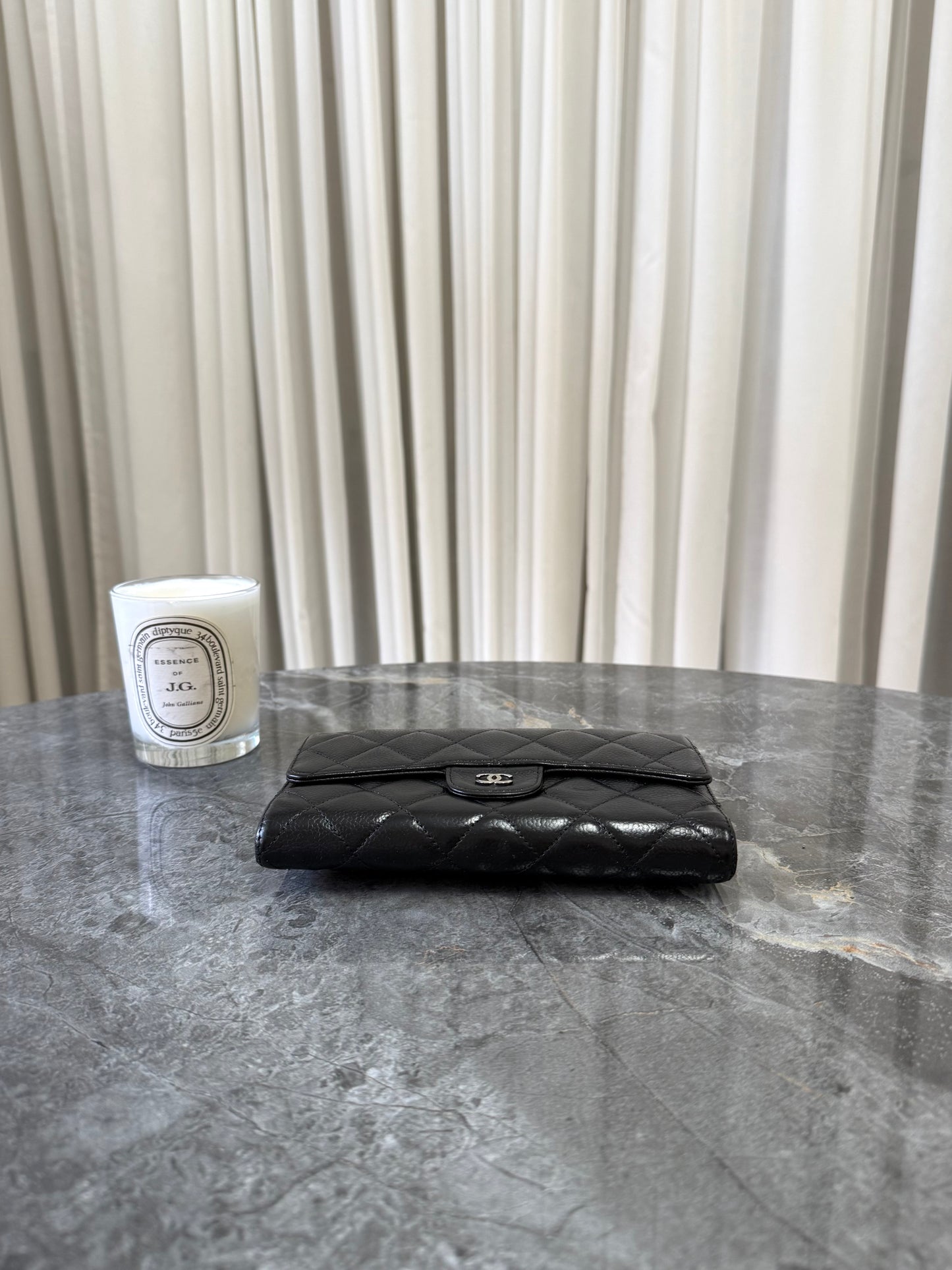 CHANEL CLASSIC LONG WALLET BLACK CAVIAR SILVER HW SERIES 12