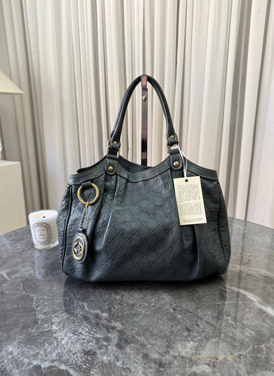 Gucci Sukey Guccissima Leather Tote Bag Grey Green Gold HW