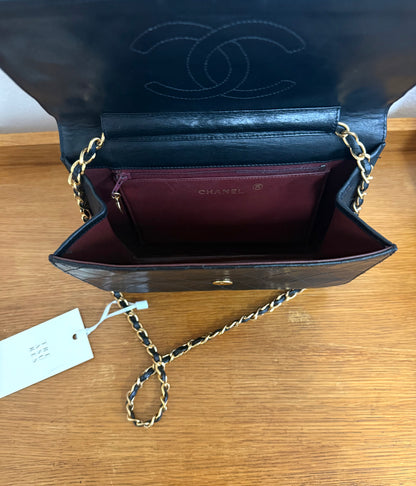 CHANEL CLASSIC SINGLE FLAP BAG LAMBSKIN BLACK 24K GOLD HW