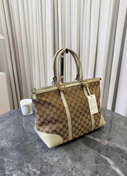 GUCCI HEART GG MONOGRAM SHOPPER TOTE BAG