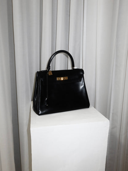 HERMES KELLY 28 BOX CALF BLACK 1959 O stamp