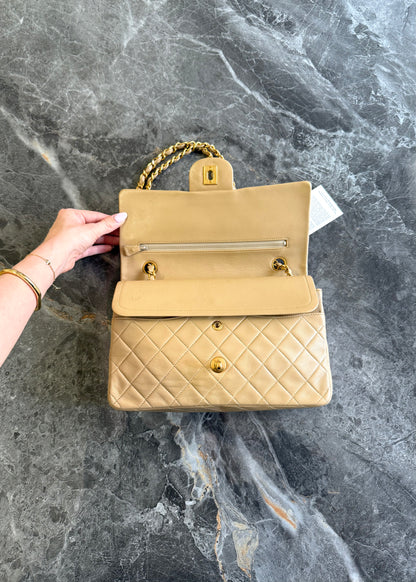 CHANEL CLASSIC DOUBLE FLAP BAG MEDIUM BEIGE 24K GOLD HW
