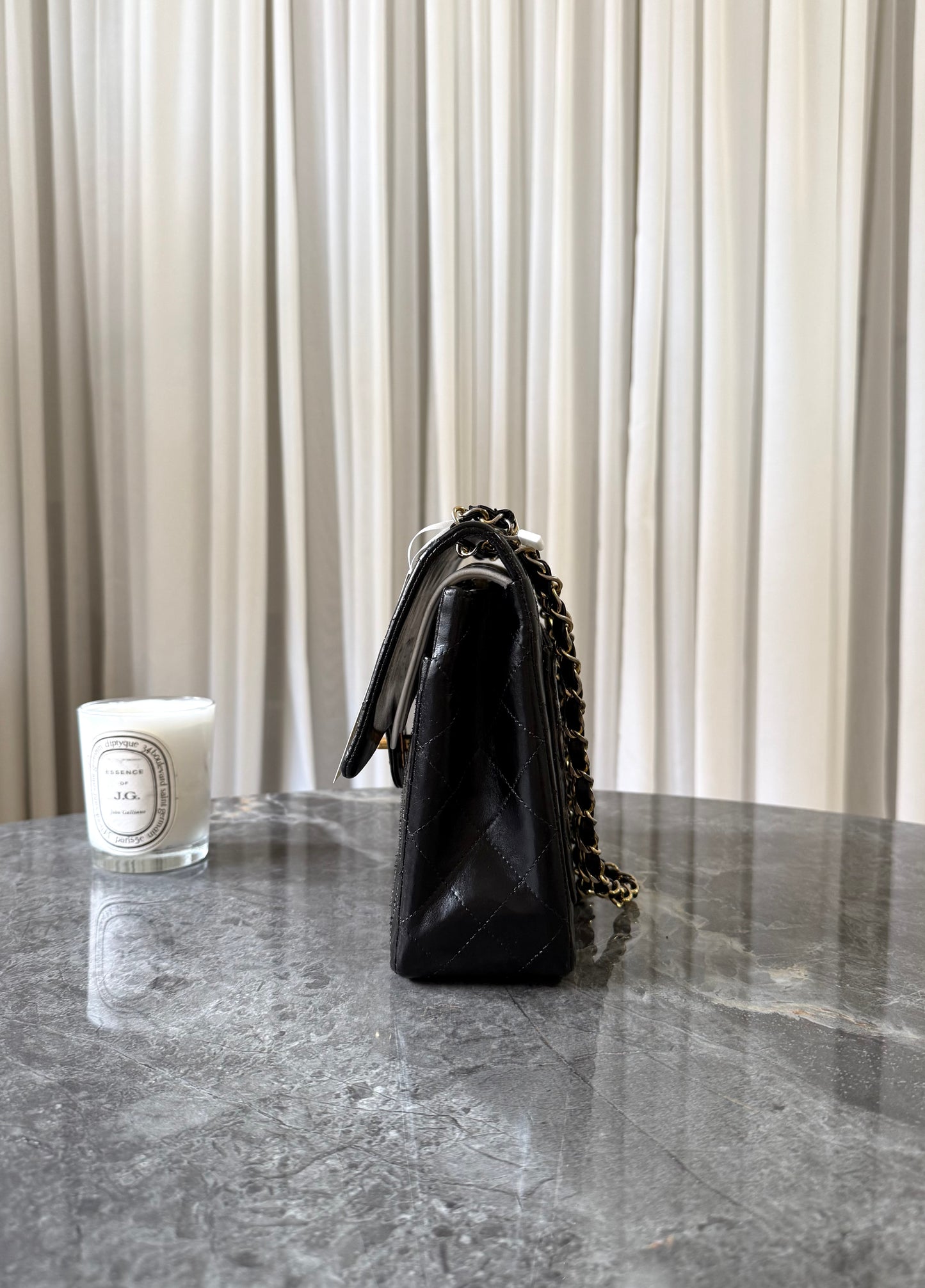 CHANEL CLASSIC DOUBLE FLAP BAG BLACK MEDIUM TALL 24K GOLD HW