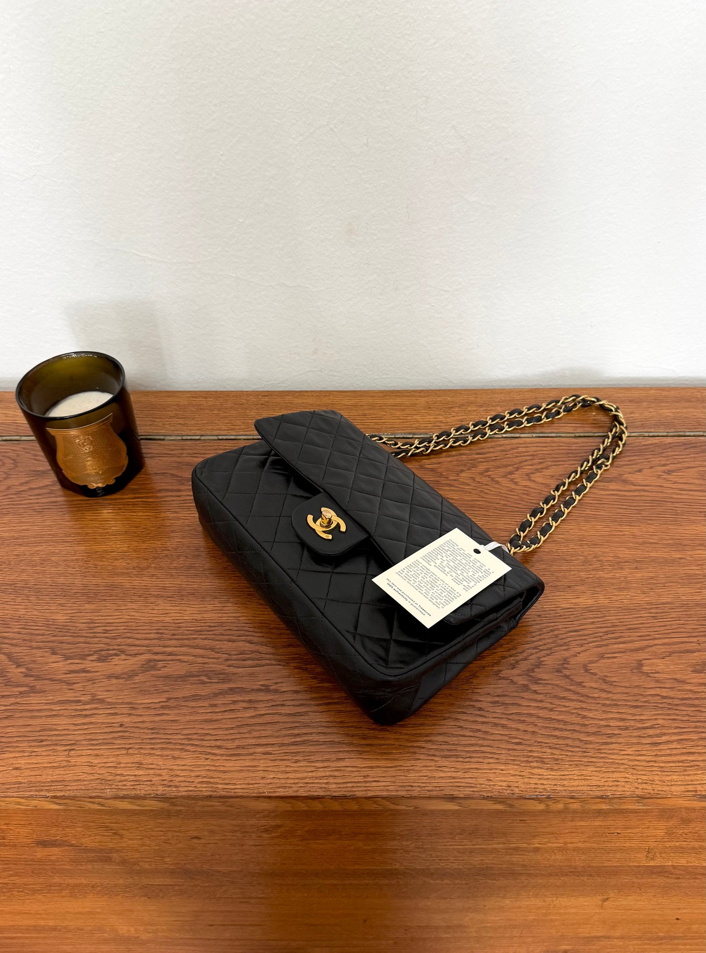 CHANEL TIMELESS CLASSIC DOUBLE FLAP BAG MEDIUM BLACK LAMBSKIN 24K GOLD HW