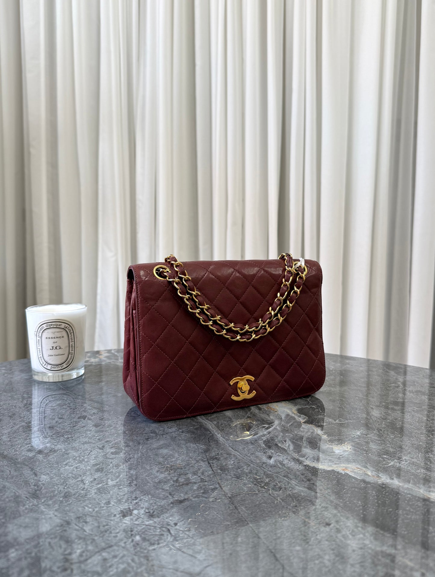 CHANEL FULL FLAP TWIST LOCK 24k GOLD BURGUNDY