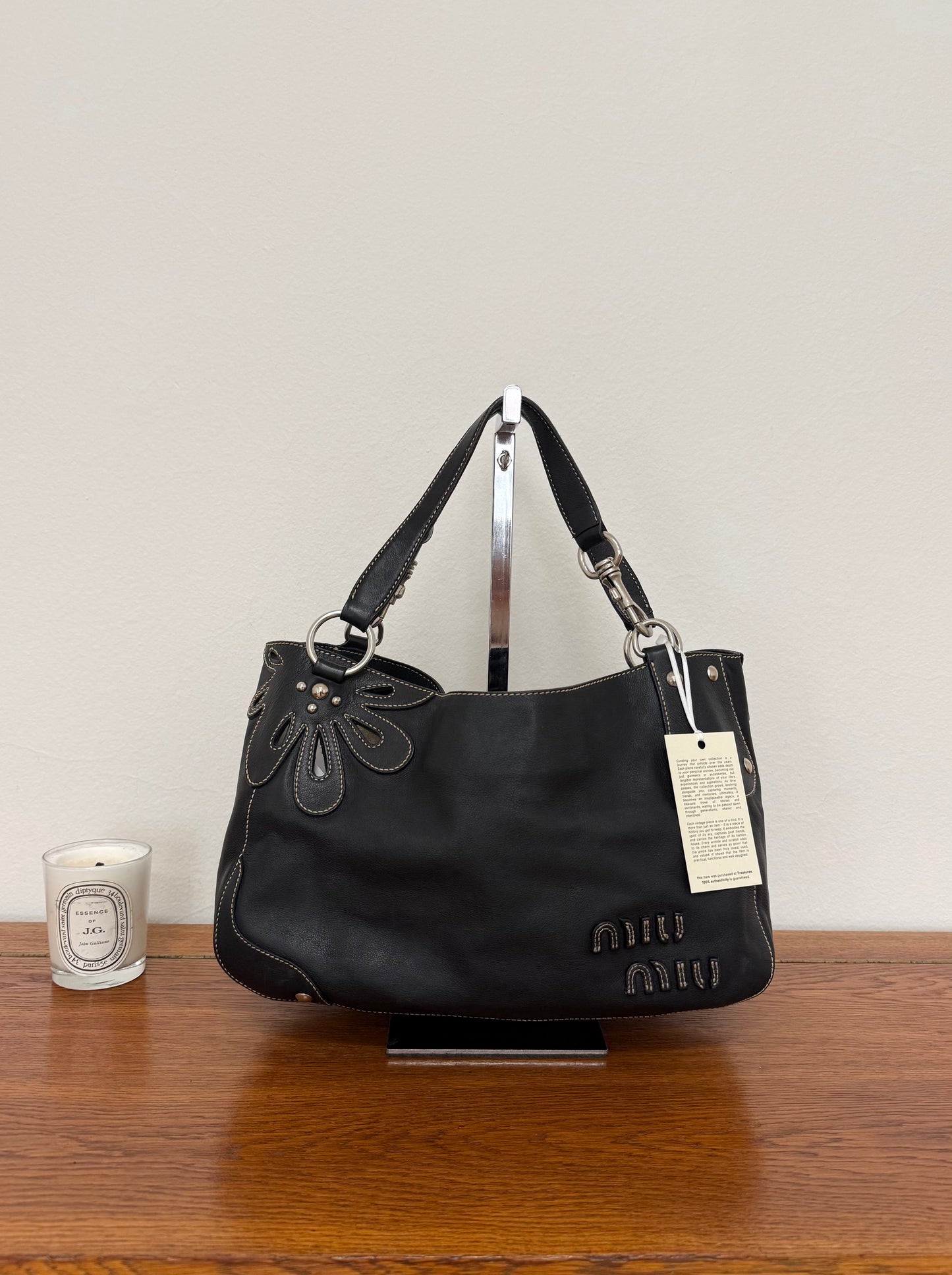 MIU MIU FLOWER SHOULDER BAG ANTRACIT
