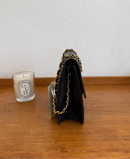 CHANEL CLASSIC SINGLE FLAP BAG LAMBSKIN BLACK 24K GOLD HW