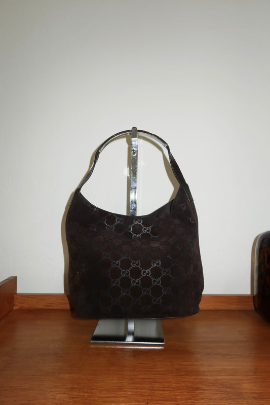 GUCCI GG HOBO BROWN SUEDE SHOULDER BAG