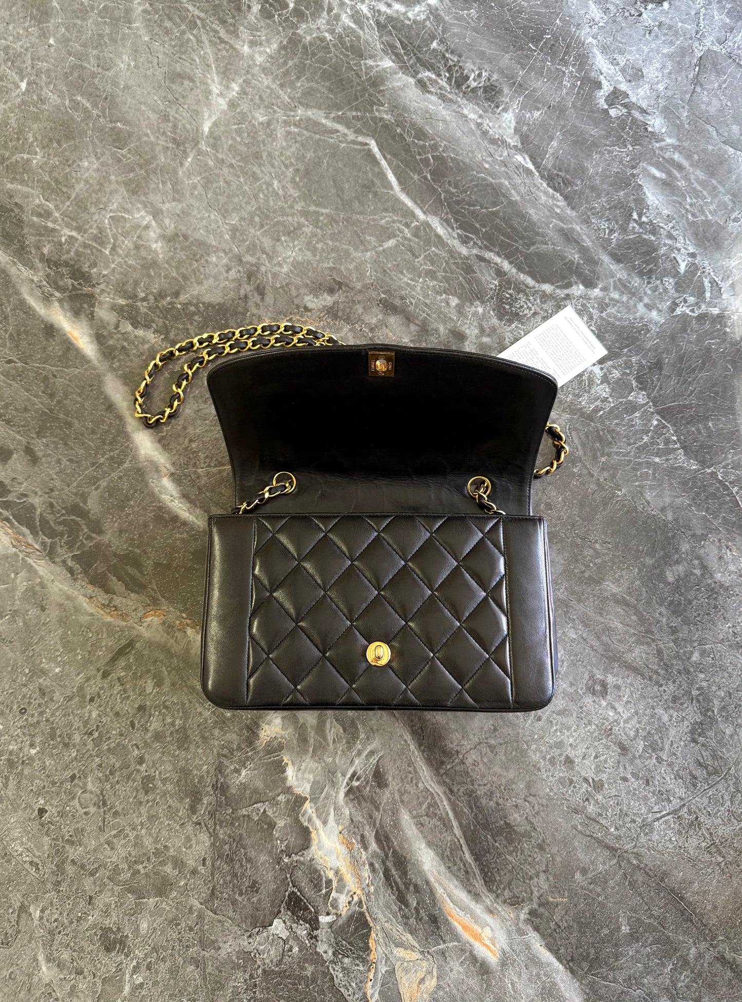 CHANEL DIANA MEDIUM QUILTED FLAP BAG BLACK GOLD HW