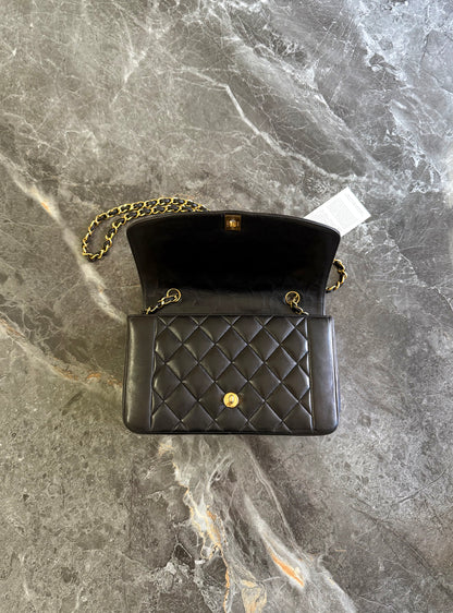 CHANEL DIANA MEDIUM QUILTED FLAP BAG BLACK GOLD HW