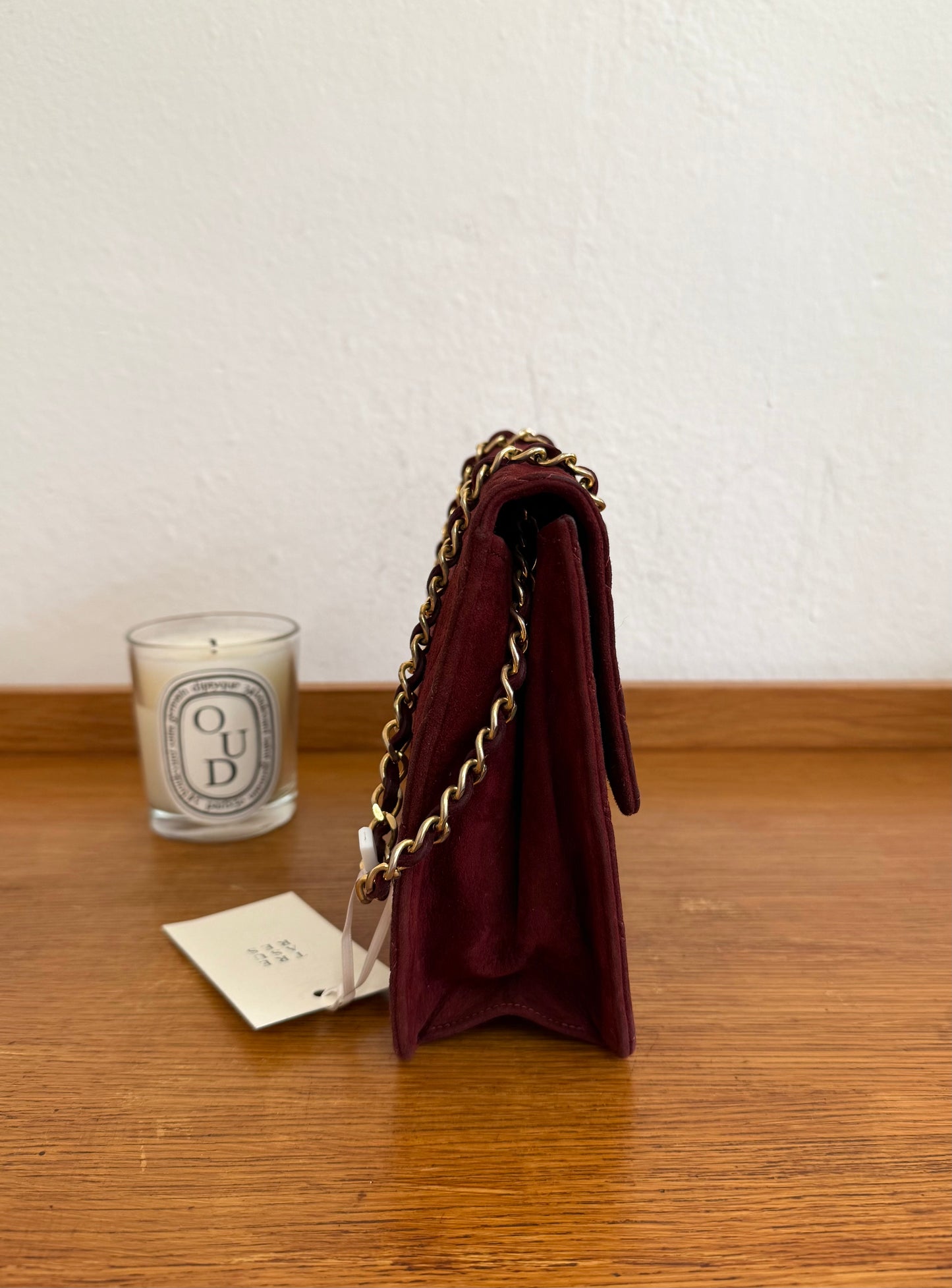 CHANEL CLASSIC SUEDE BURGUNDY SINGLE FLAP BAG