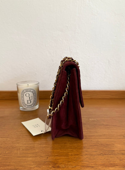 CHANEL CLASSIC SUEDE BURGUNDY SINGLE FLAP BAG