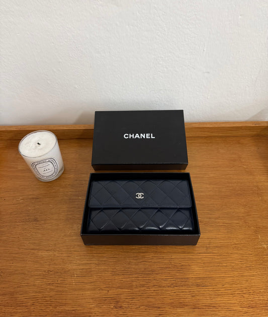 CHANEL CLASSIC LONG WALLET LAMBSKIN SERIES 17 NAVY