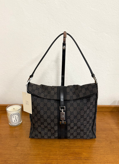 GUCCI JACKIE SHOULDER BAG BLACK GG MONOGRAM