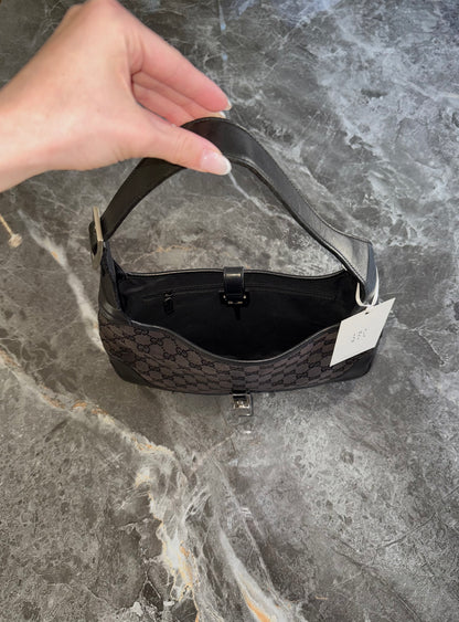 Gucci Jackie GG Canvas Shoulder Bag Black Silver HW