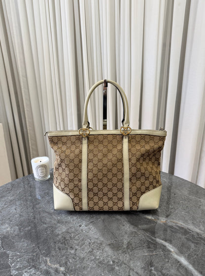 GUCCI HEART GG MONOGRAM SHOPPER TOTE BAG