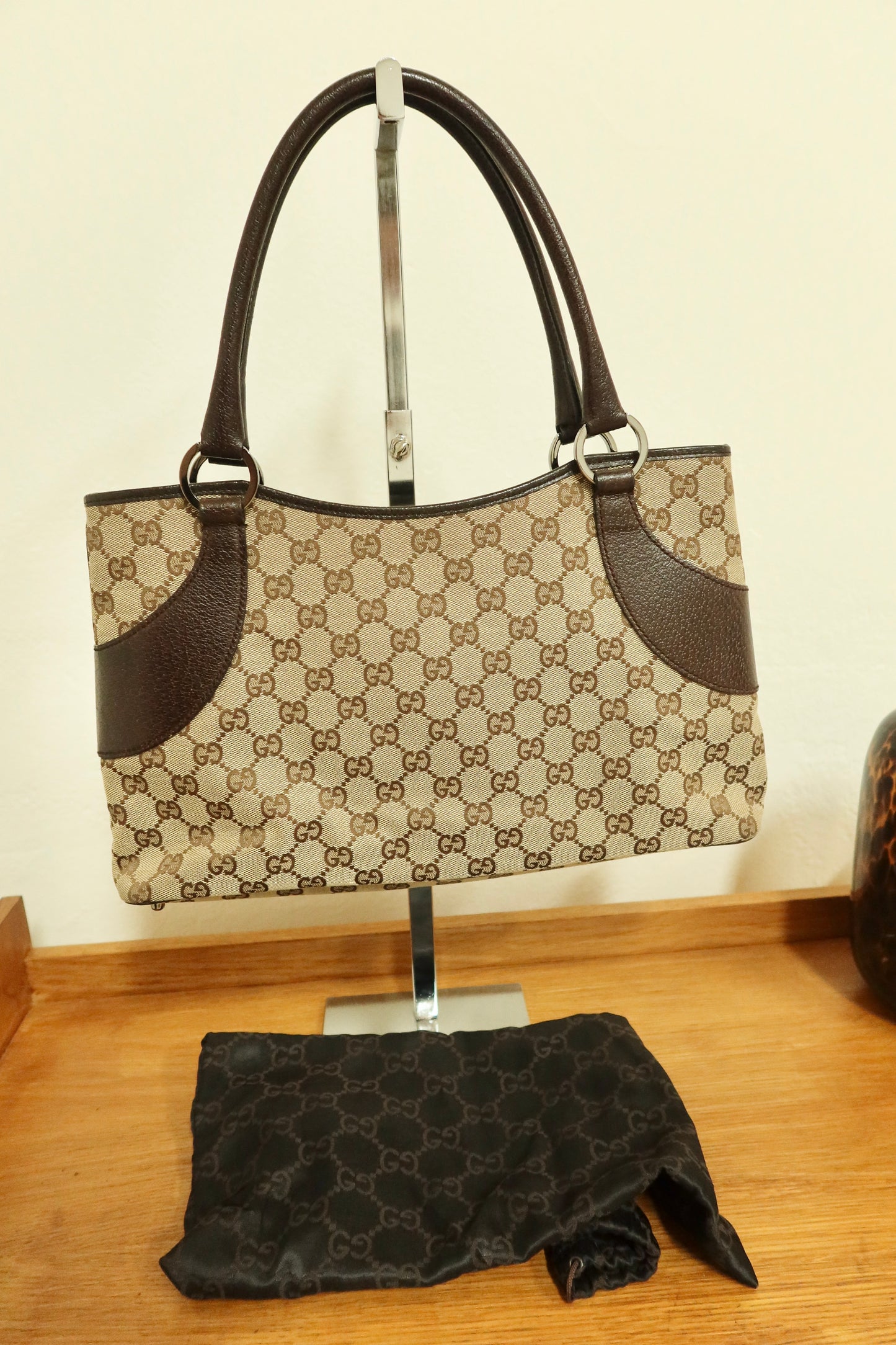 GUCCI GG SHOULDER TOTE BAG DARK BROWN