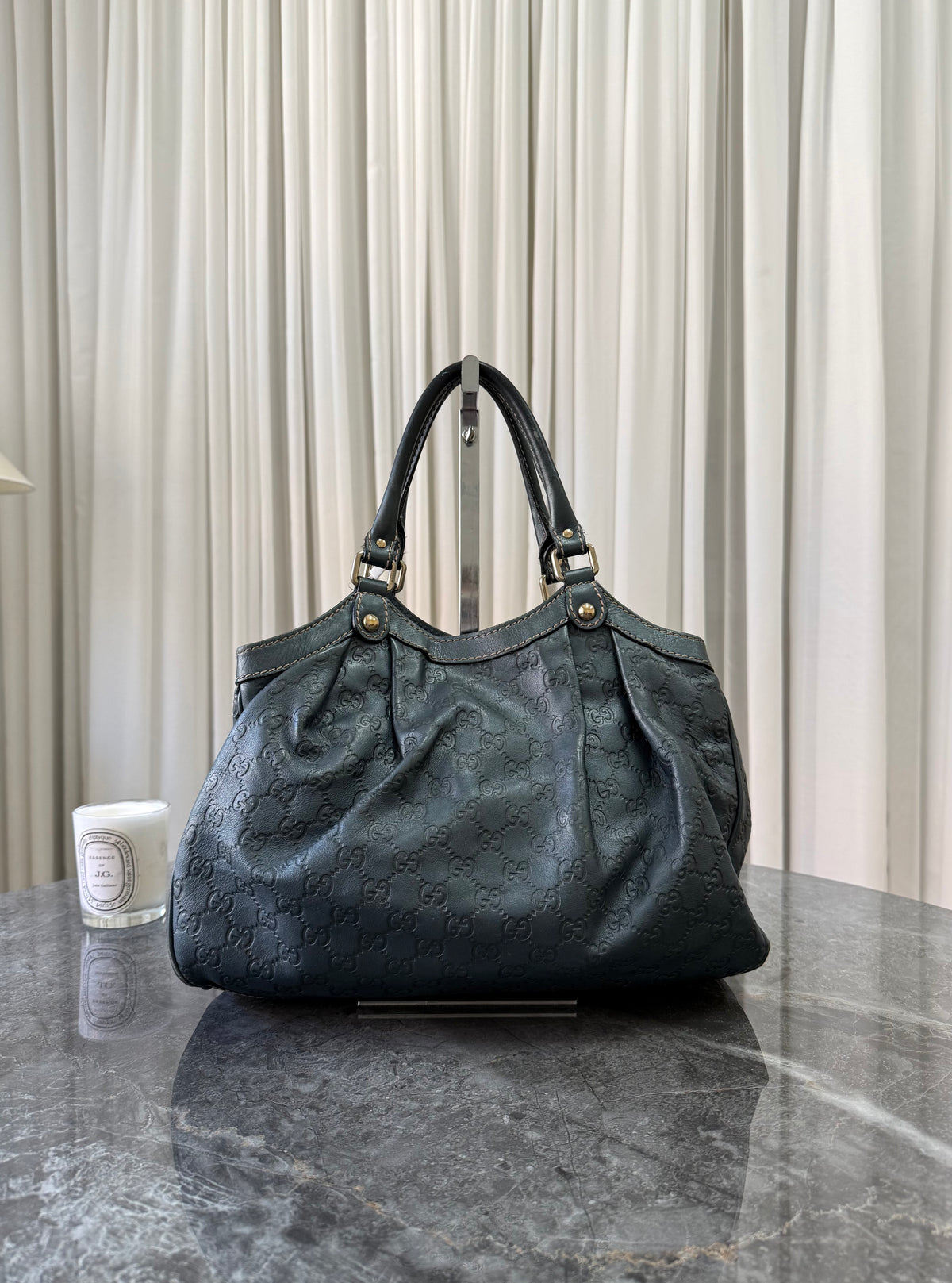 Gucci Sukey Guccissima Leather Tote Bag Grey Green Gold HW