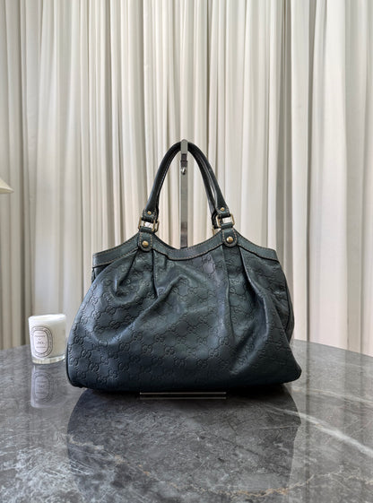 Gucci Sukey Guccissima Leather Tote Bag Grey Green Gold HW