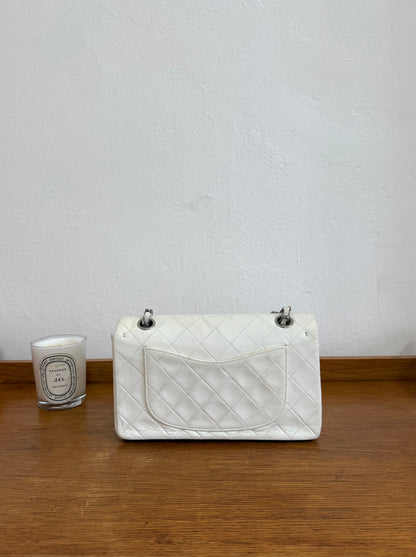 CHANEL CLASSIC DOUBLE FLAP BAG SILVER HW WHITE KARL LAGERFELD