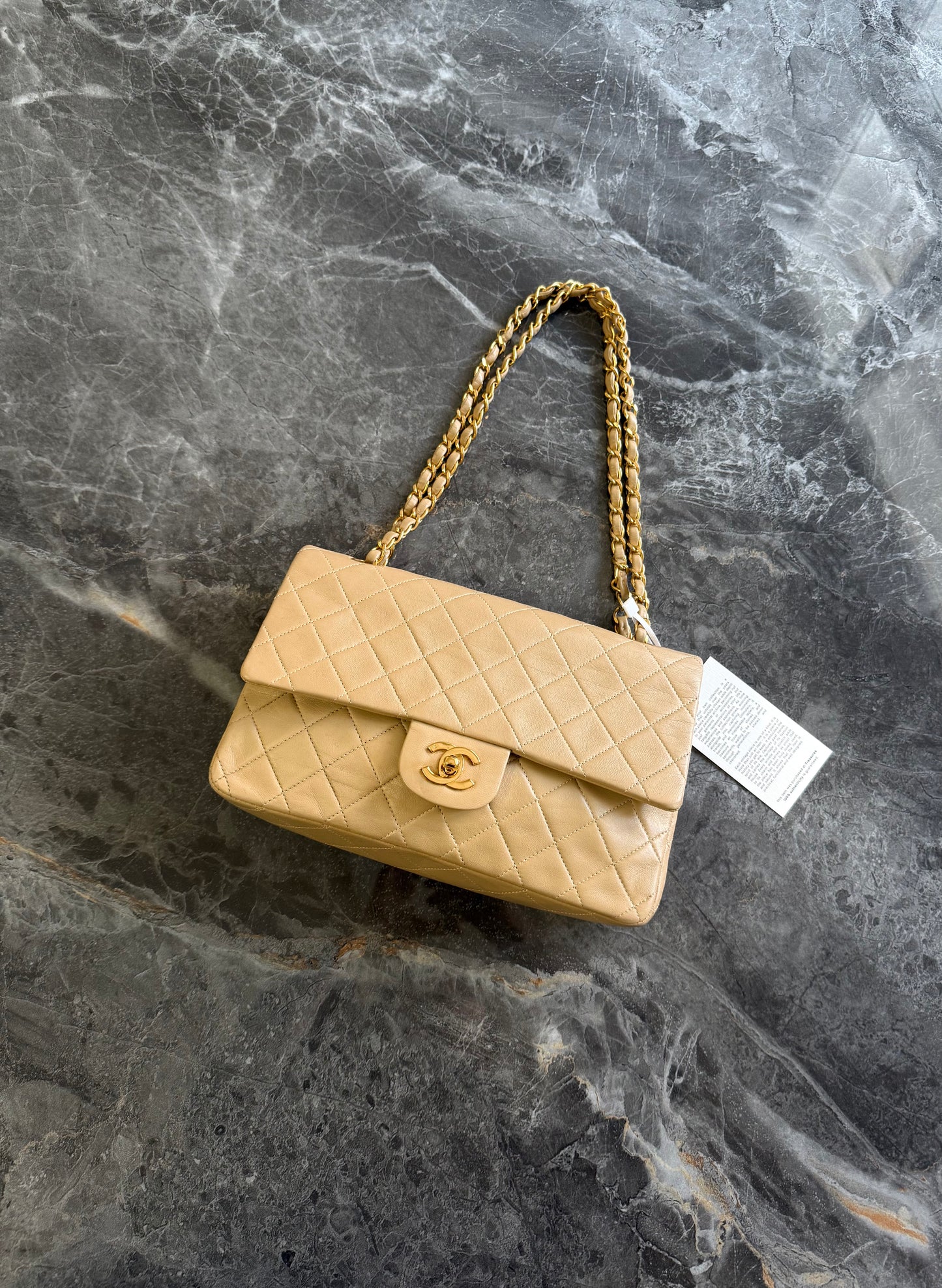 CHANEL CLASSIC DOUBLE FLAP BAG MEDIUM BEIGE 24K GOLD HW